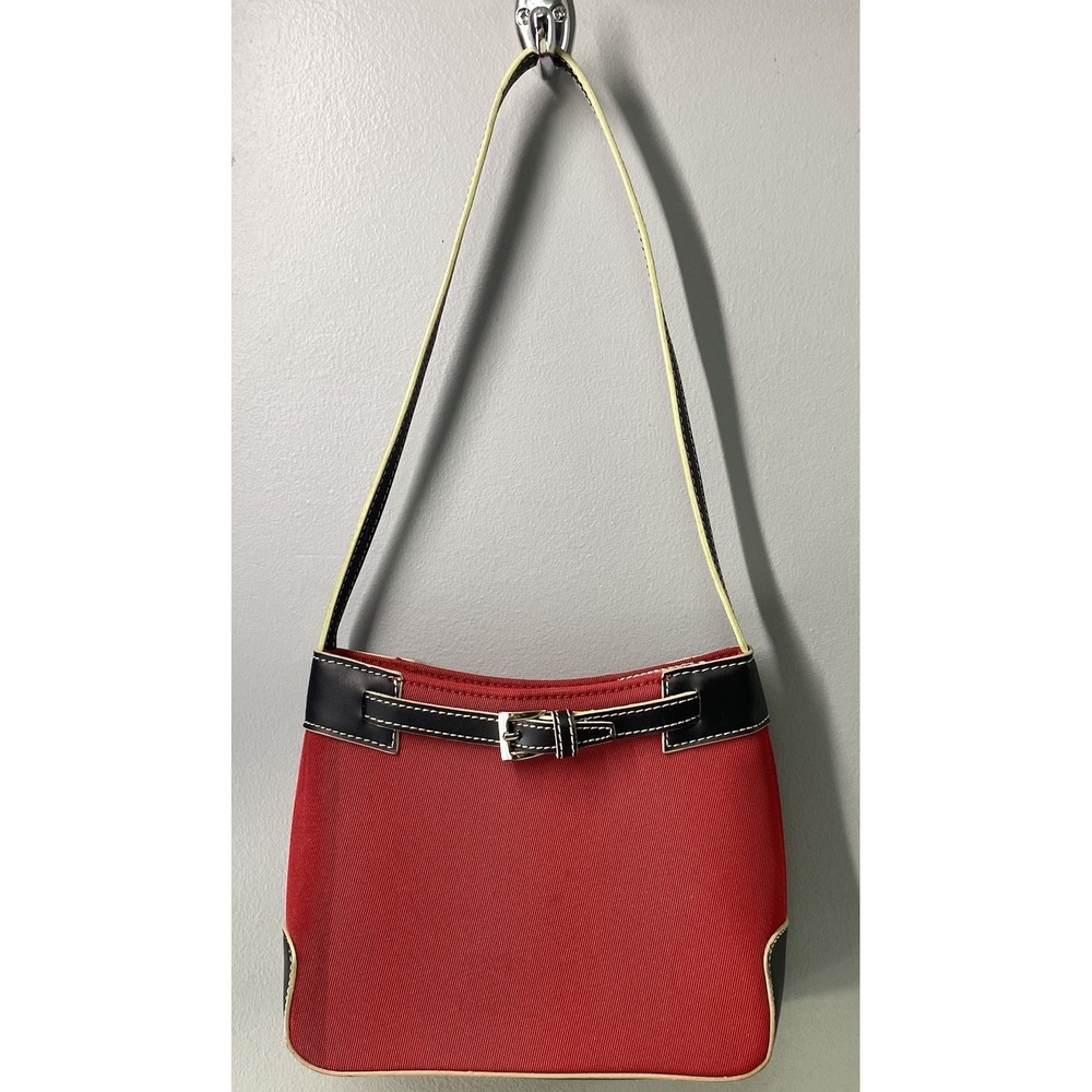 Etienne‎ Aigner Womens Red&Black Nylon Canvas & Leather Handbag Purse 6x8x2"